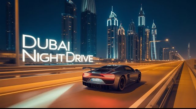 UAE road trip at night